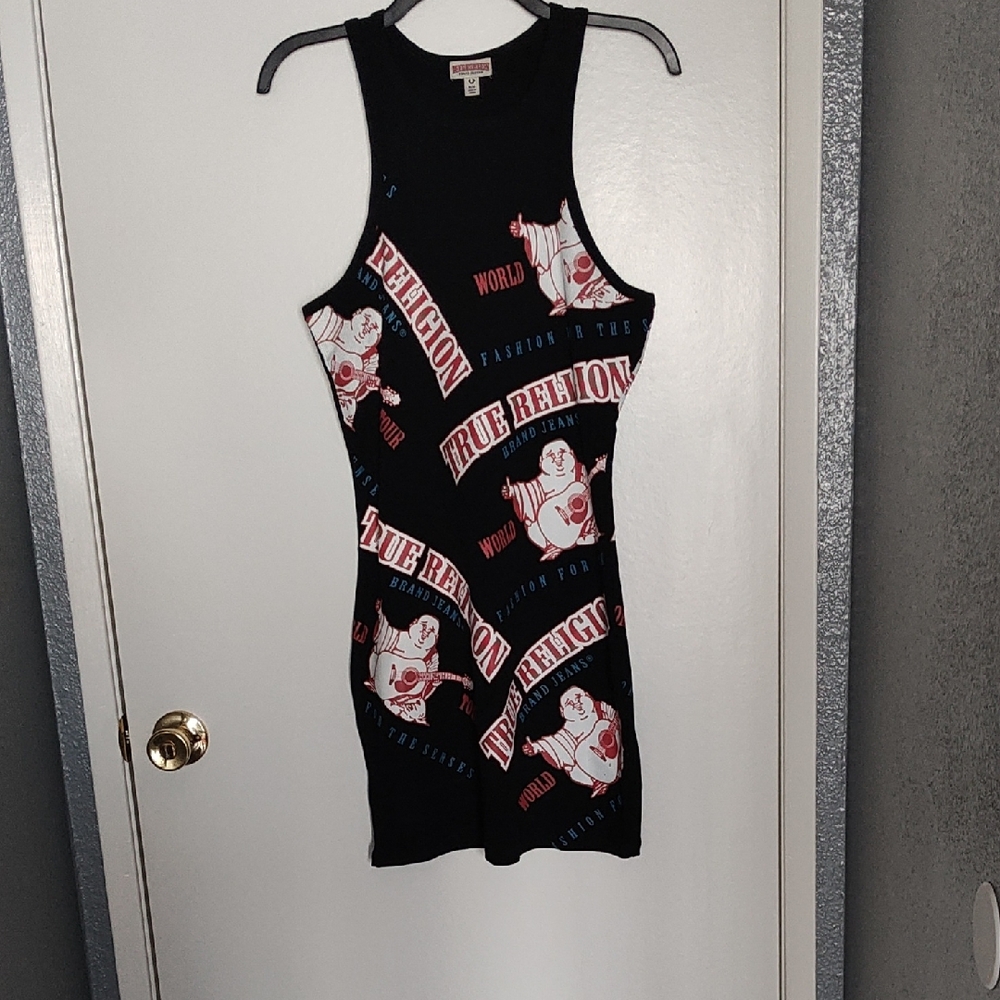 True Religion Black and Red Graphic Mini Dress